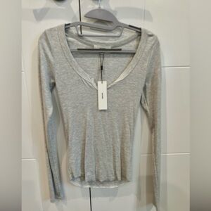 Joah Brown Light Gray Long Sleeve Henley Top